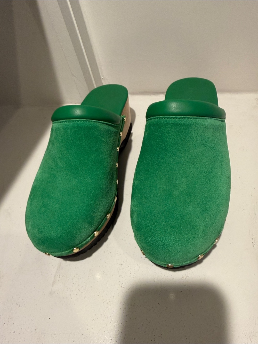 M Gemi Green Suede Studded Clogs - Picture 2 of 6